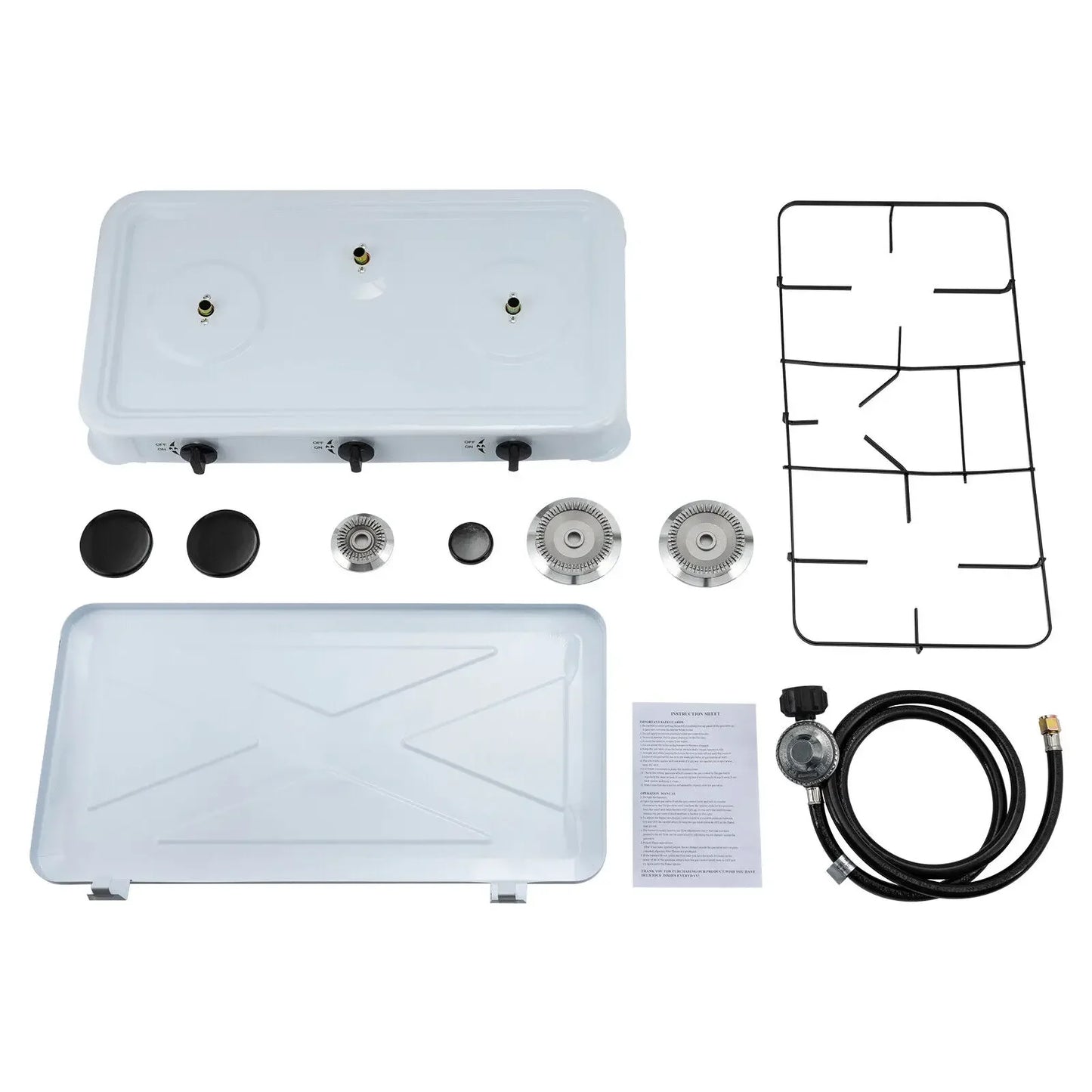 White Built-in 3-Burner Gas Cooktop Rectangular Cast Aluminum with Hose