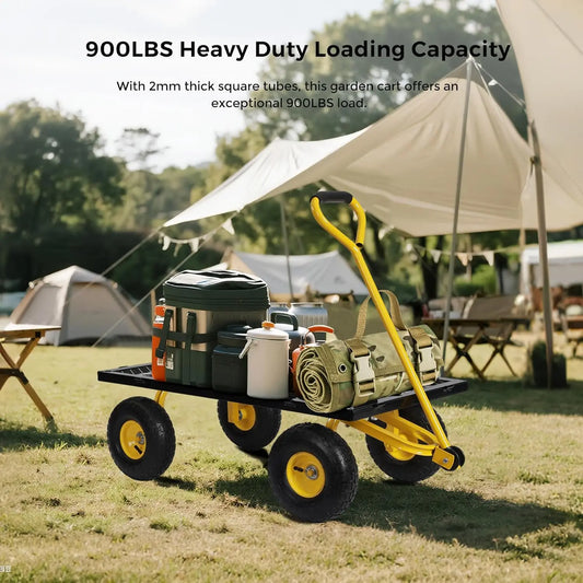 Utility Wagon ,10 Inch Flat Free Tires, Black & Yellow 900 Lbs Capacity
