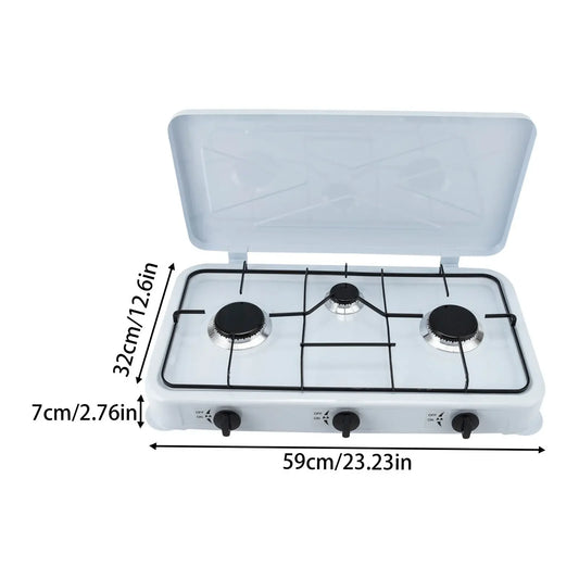 White Built-in 3-Burner Gas Cooktop Rectangular Cast Aluminum with Hose