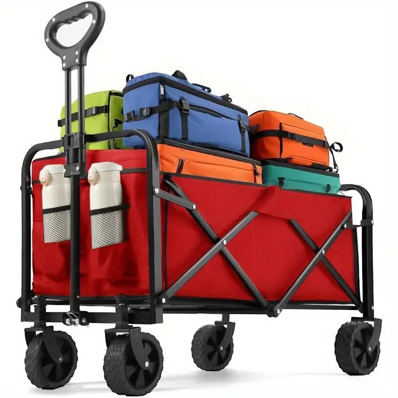 Heavy Duty, Foldable, Portable, Wagon for Groceries, Beach Cart with All-Terrain Wheels Drink Holders