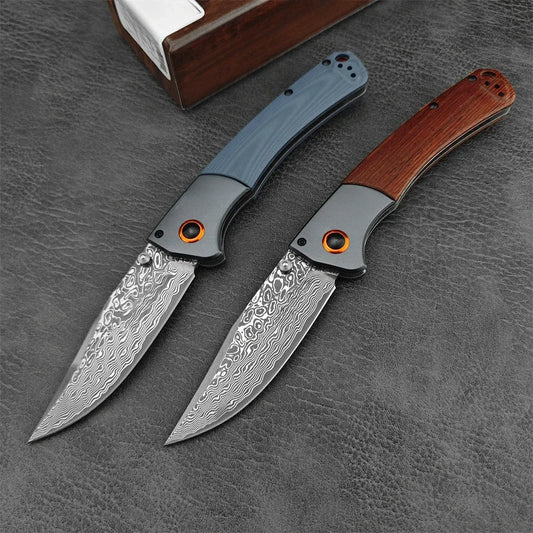 Crooked River Folding Knife Wooden / G10 Handles Damascus Steel Blade BM 15080