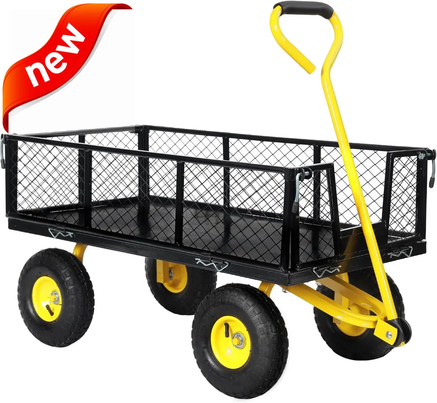 Utility Wagon ,10 Inch Flat Free Tires, Black & Yellow 900 Lbs Capacity