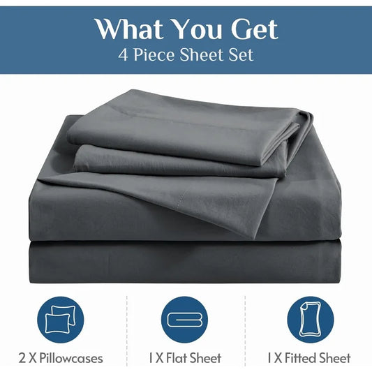 Dark Grey Queen Sheets Set, with 14 inch Deep Pocket