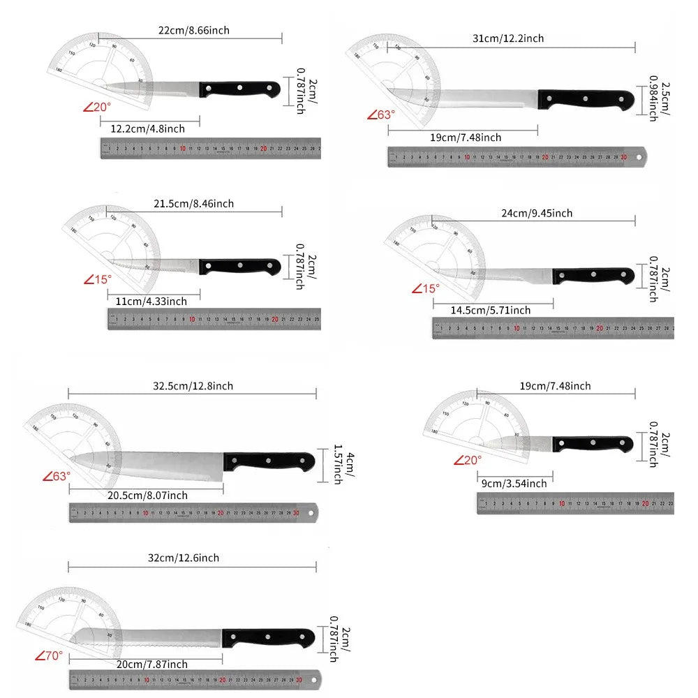 15pcs Chef Knife Set Stainless Steel Kitchen Knives Sets with Scissors,Sharpening Rod
