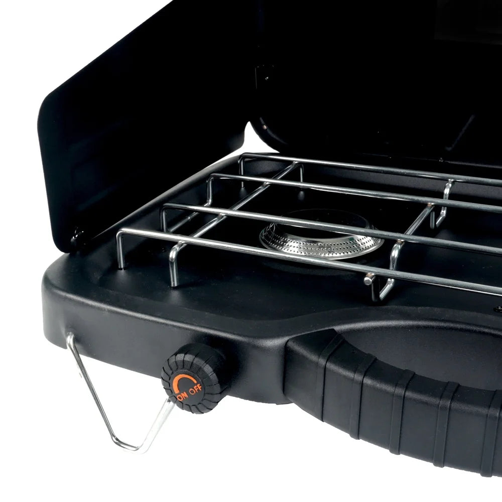 Portable Dual Burner Propane Camping Stove with Wind Guards
