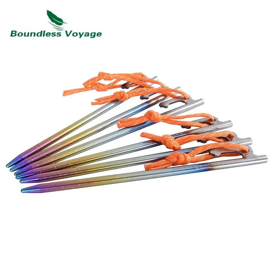 Boundless Voyage 6pcs Heavy Duty Titanium Alloy Tent Stakes Peg Camping