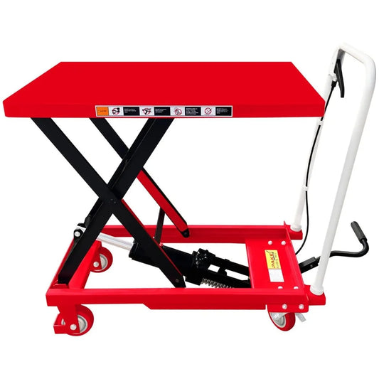 Scissor Lift Table Cart, 500 lb. Cap, 27.75 L x 17.75 W, 8.25 - 28.5 H,