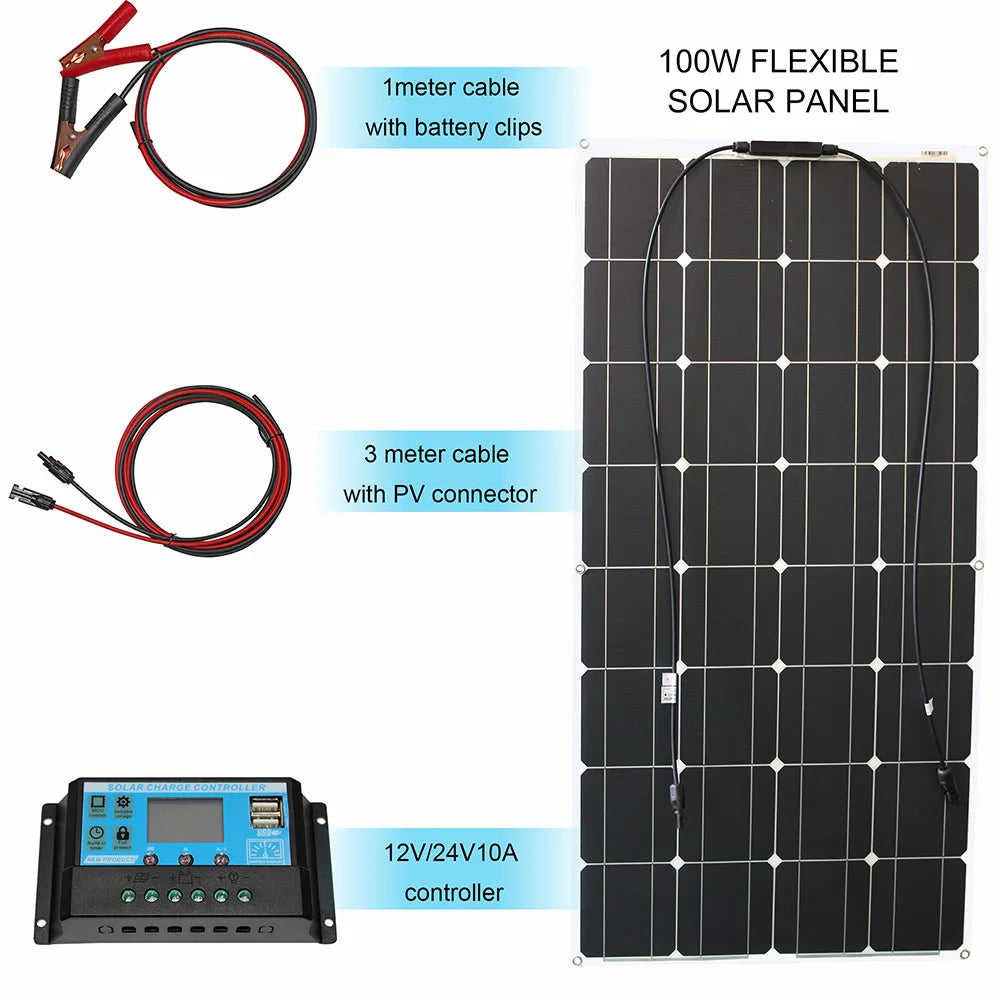 1000w flexible solar panel 12v 24v 100w monocrystalline