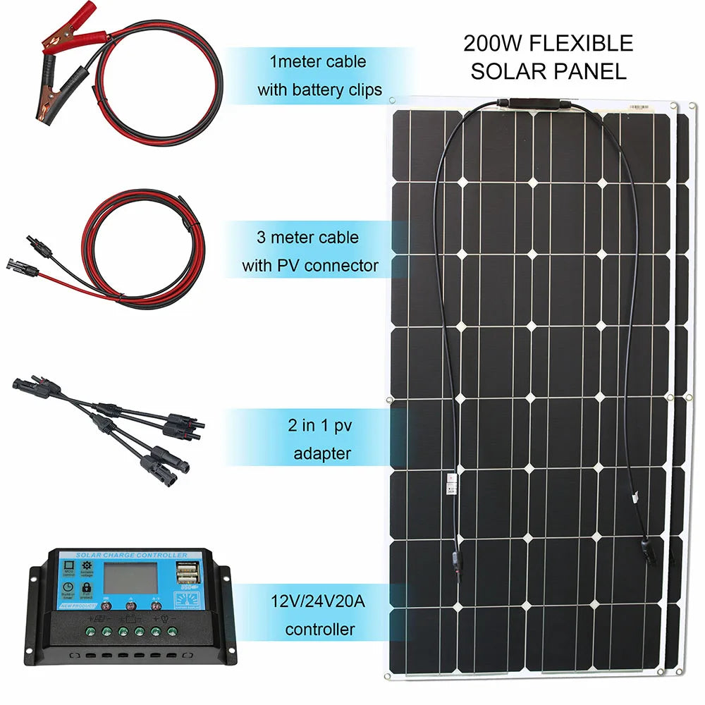 1000w flexible solar panel 12v 24v 100w monocrystalline
