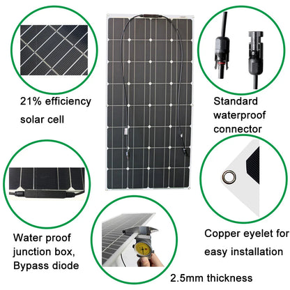1000w flexible solar panel 12v 24v 100w monocrystalline