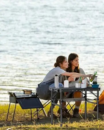 Camping Table, Folding, Black Aluminum 23.2"x16", Adjustable H 26.4",