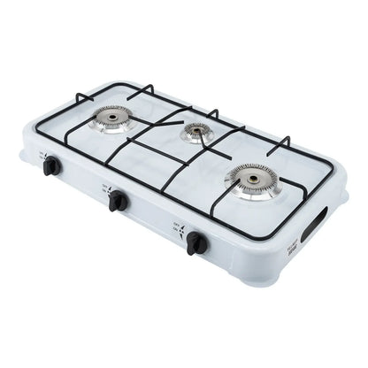 White Built-in 3-Burner Gas Cooktop Rectangular Cast Aluminum with Hose