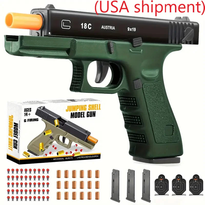 Soft Bullet Toy Gun - Semi-Automatic Handgun with Shell Ejection and Auto Rebound