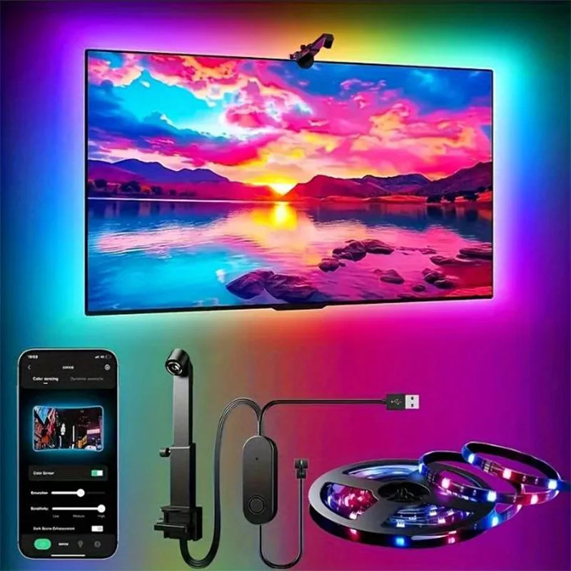 RGBIC LED TV Backlight Strip with Camera App Controls Music Sync