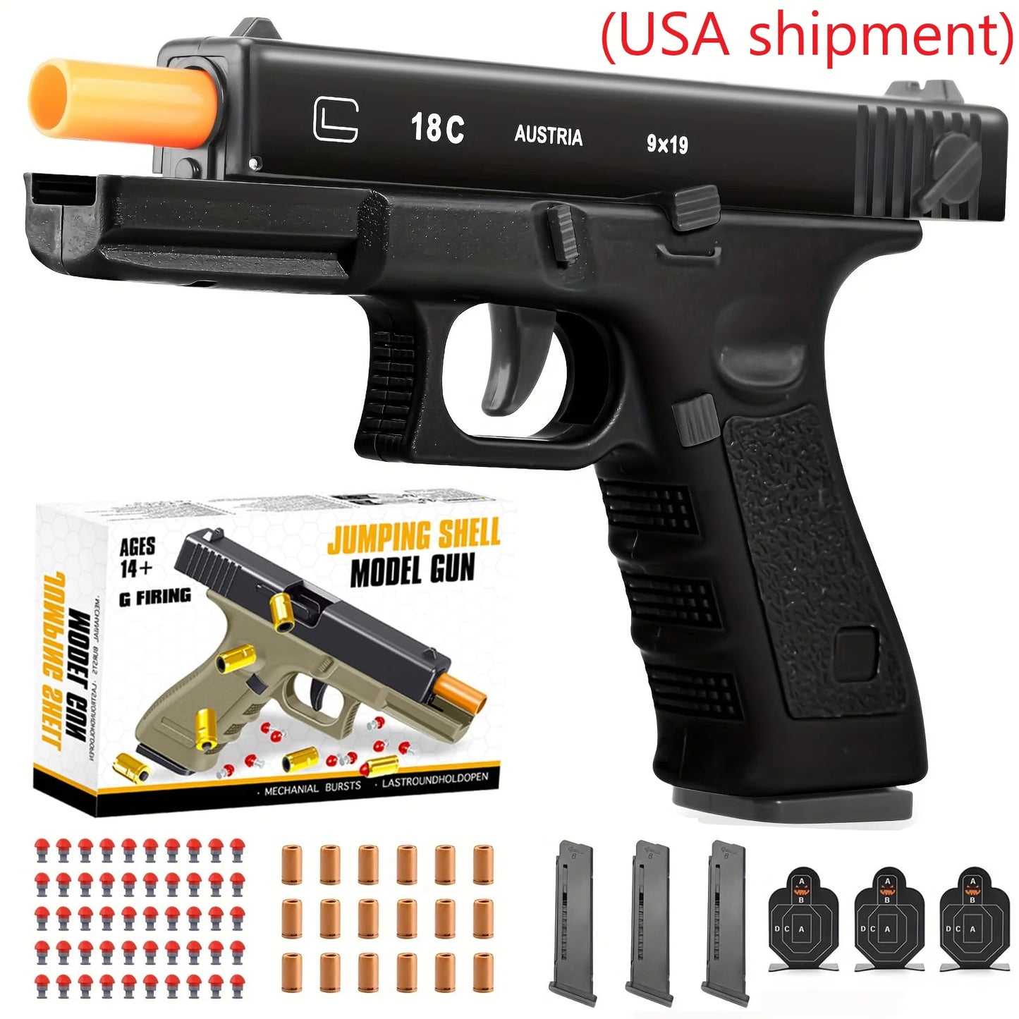 Soft Bullet Toy Gun - Semi-Automatic Handgun with Shell Ejection and Auto Rebound