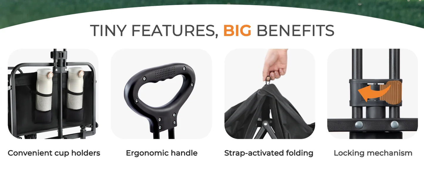 Heavy Duty, Foldable, Portable, Wagon for Groceries, Beach Cart with All-Terrain Wheels  Drink Holders