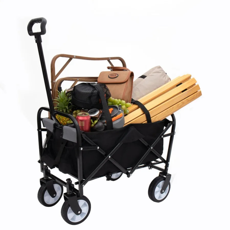 Collapsible Foldable Wagon Cart with strapping system Beach Wagon Utility Cart Utility Wagon Grocery Cart for Camping Shopping