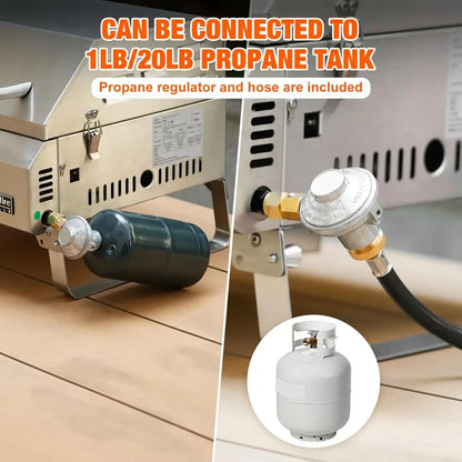 HOME-Tabletop Gas Grill 3 Burners, Stainless Steel Portable with Foldable Legs 24000BTU