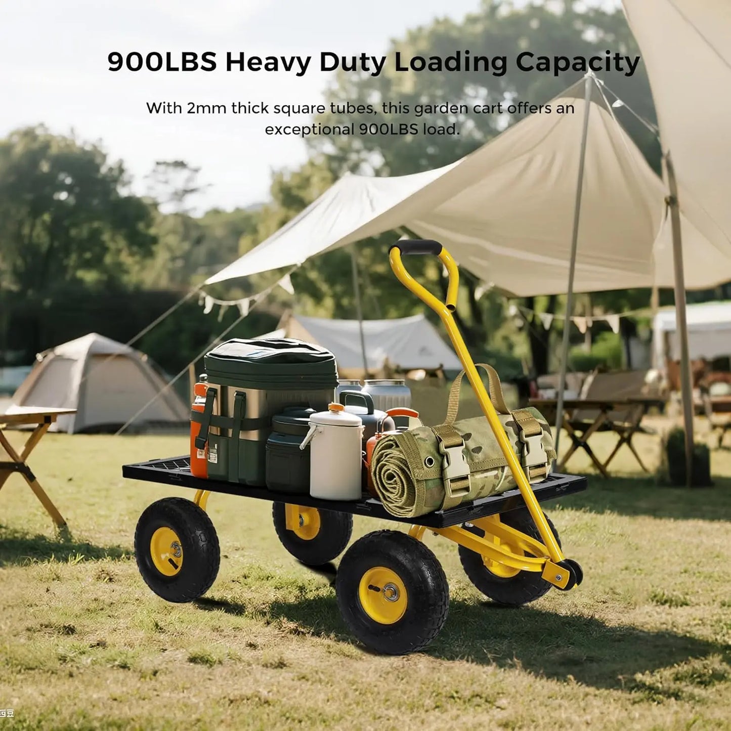 Utility Wagon ,10 Inch Flat Free Tires, Black & Yellow 900 Lbs Capacity