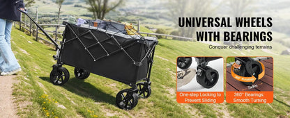 Collapsible Folding Beach Wagon with All-Terrain Wheels and Drink Holders