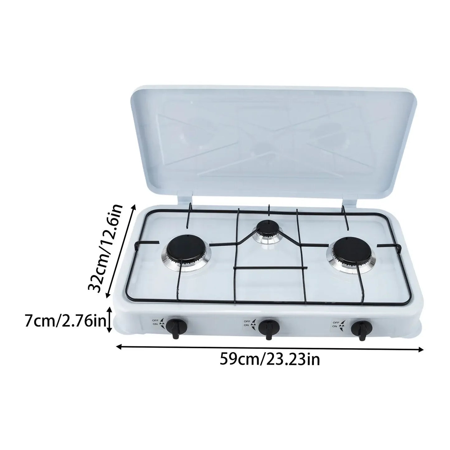 White Built-in 3-Burner Gas Cooktop Rectangular Cast Aluminum with Hose