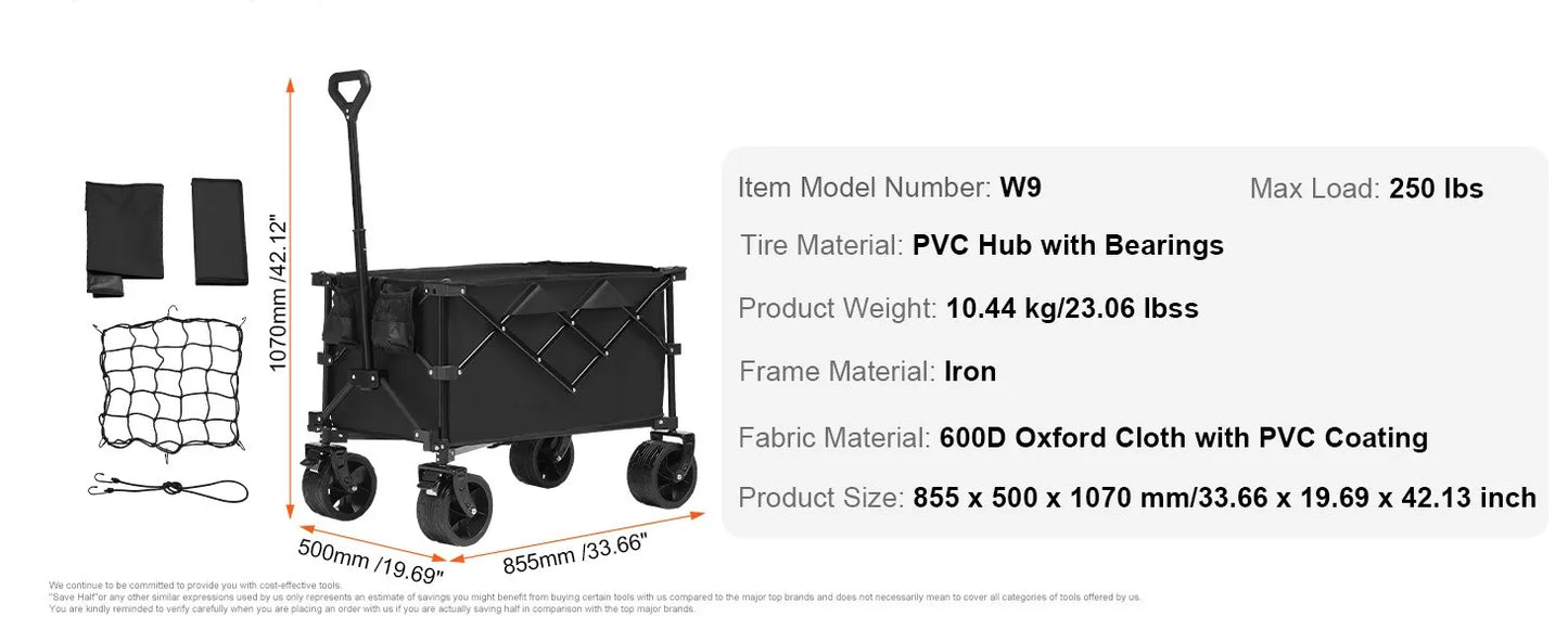 Collapsible Folding Beach Wagon with All-Terrain Wheels and Drink Holders