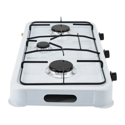 White Built-in 3-Burner Gas Cooktop Rectangular Cast Aluminum with Hose