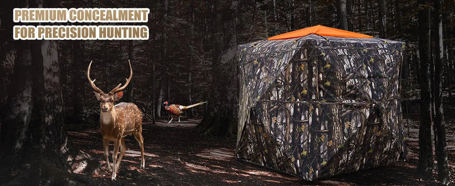 Hunting Blind 300D See Through Ground Blinds with Carrying Bag, 2/3/4 Person 270 Degree 2 Doors Pop Up Deer Blind Portable