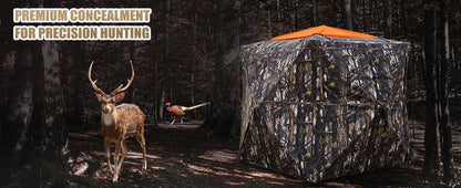 Hunting Blind 300D See Through Ground Blinds with Carrying Bag, 2/3/4 Person 270 Degree 2 Doors Pop Up Deer Blind Portable