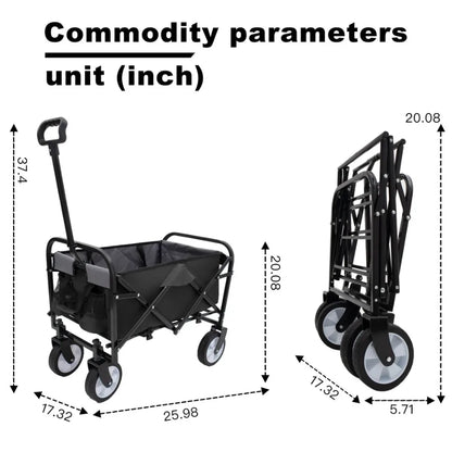 Collapsible Foldable Wagon Cart with strapping system Beach Wagon Utility Cart Utility Wagon Grocery Cart for Camping Shopping