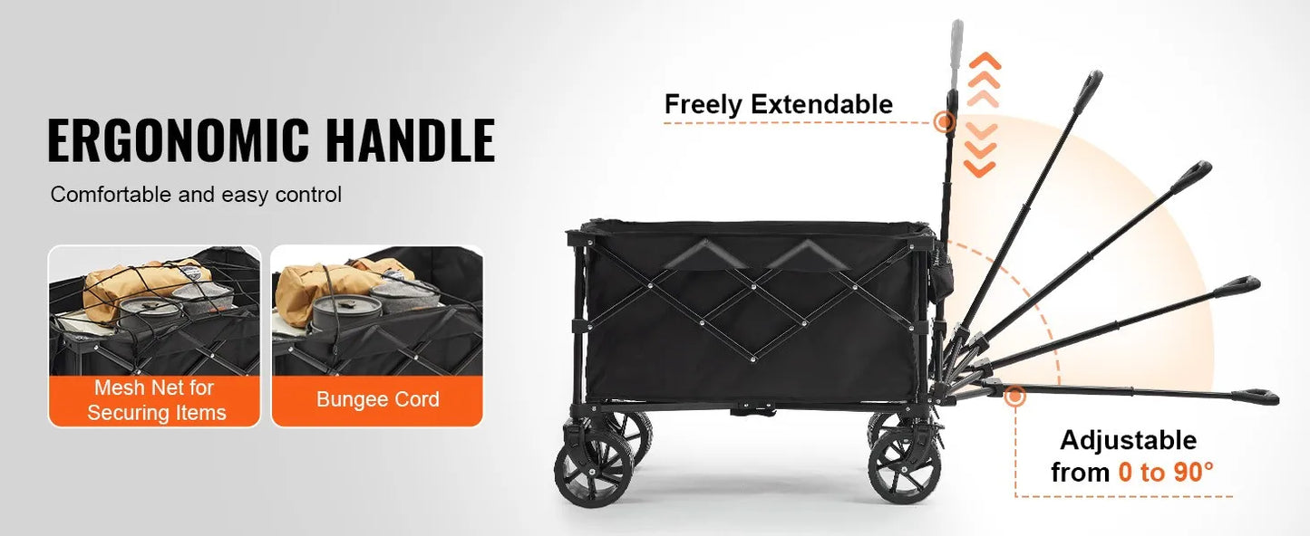 Collapsible Folding Beach Wagon with All-Terrain Wheels and Drink Holders