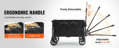 Collapsible Folding Beach Wagon with All-Terrain Wheels and Drink Holders