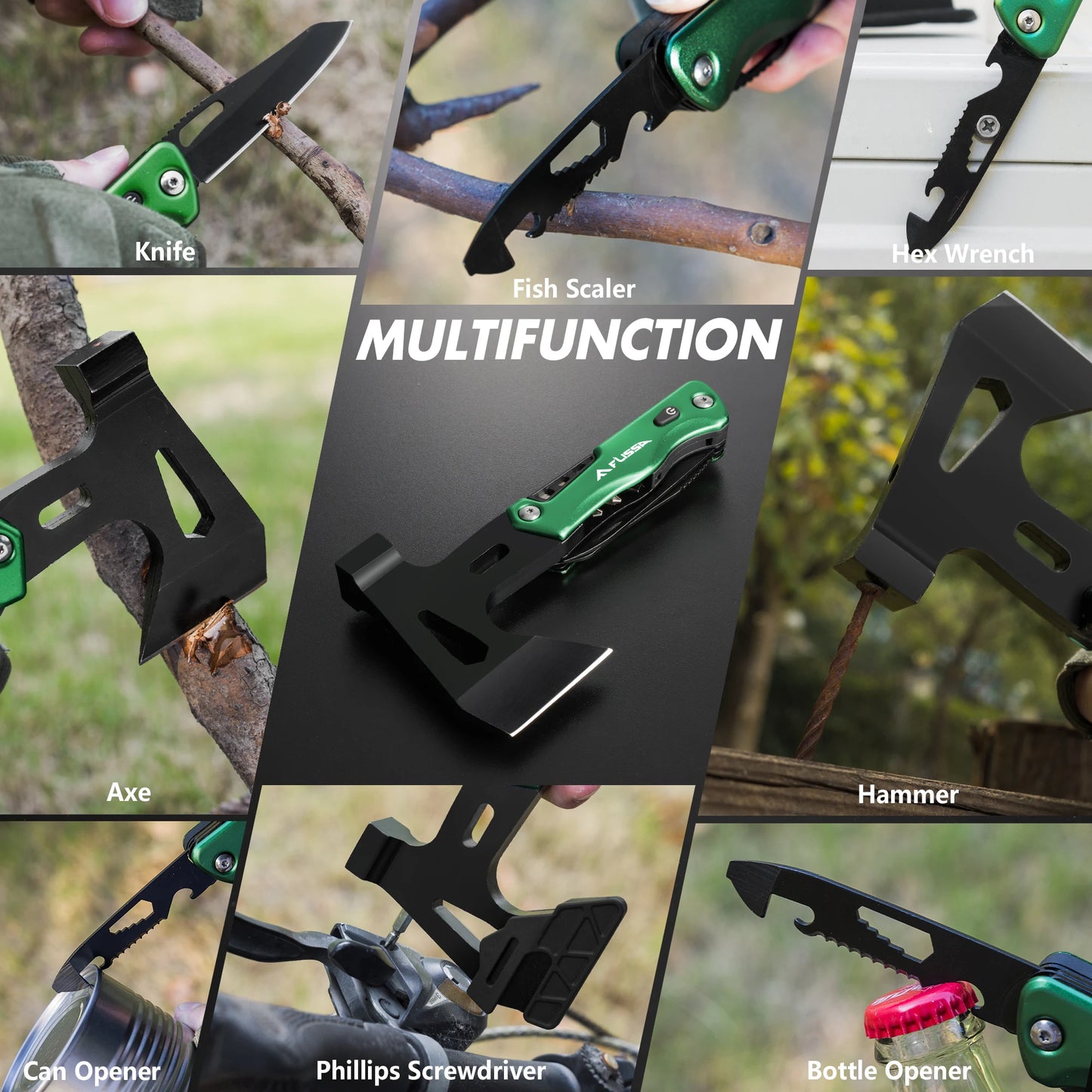 Camping Axe Hammer 14-in-1 Multitool, Stainless Steel