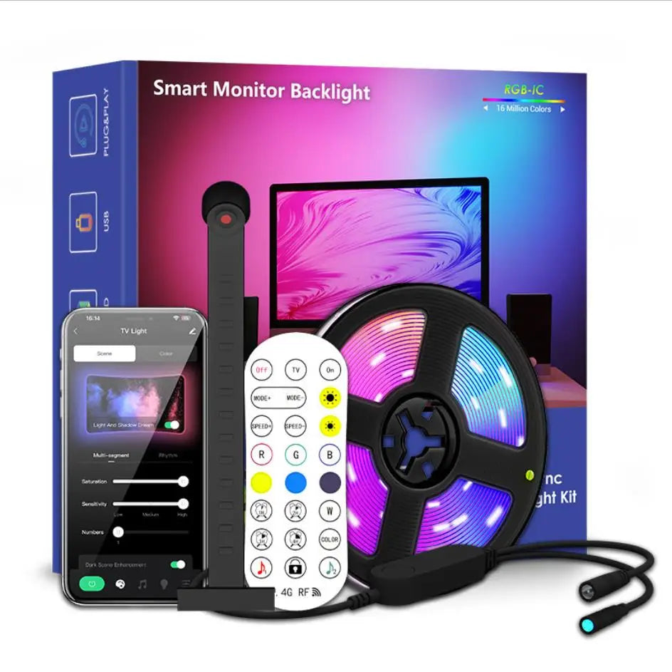 RGBIC LED TV Backlight Strip with Camera App Controls Music Sync