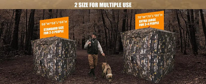 Hunting Blind 300D See Through Ground Blinds with Carrying Bag, 2/3/4 Person 270 Degree 2 Doors Pop Up Deer Blind Portable