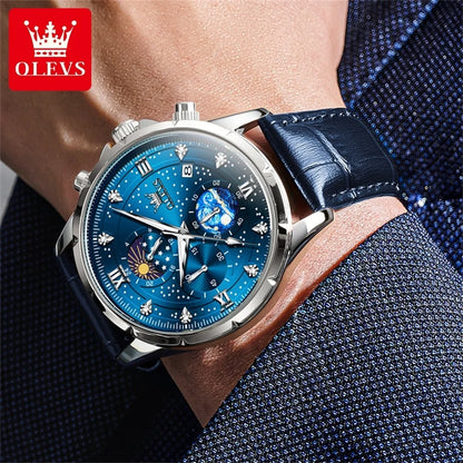OLEVS Trend Men's Moon Phase Luminous Starry Sky Dial Quartz  Wristwatch