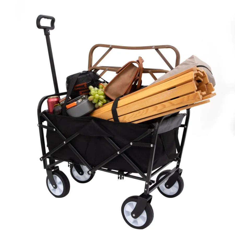 Collapsible Foldable Wagon Cart with strapping system Beach Wagon Utility Cart Utility Wagon Grocery Cart for Camping Shopping