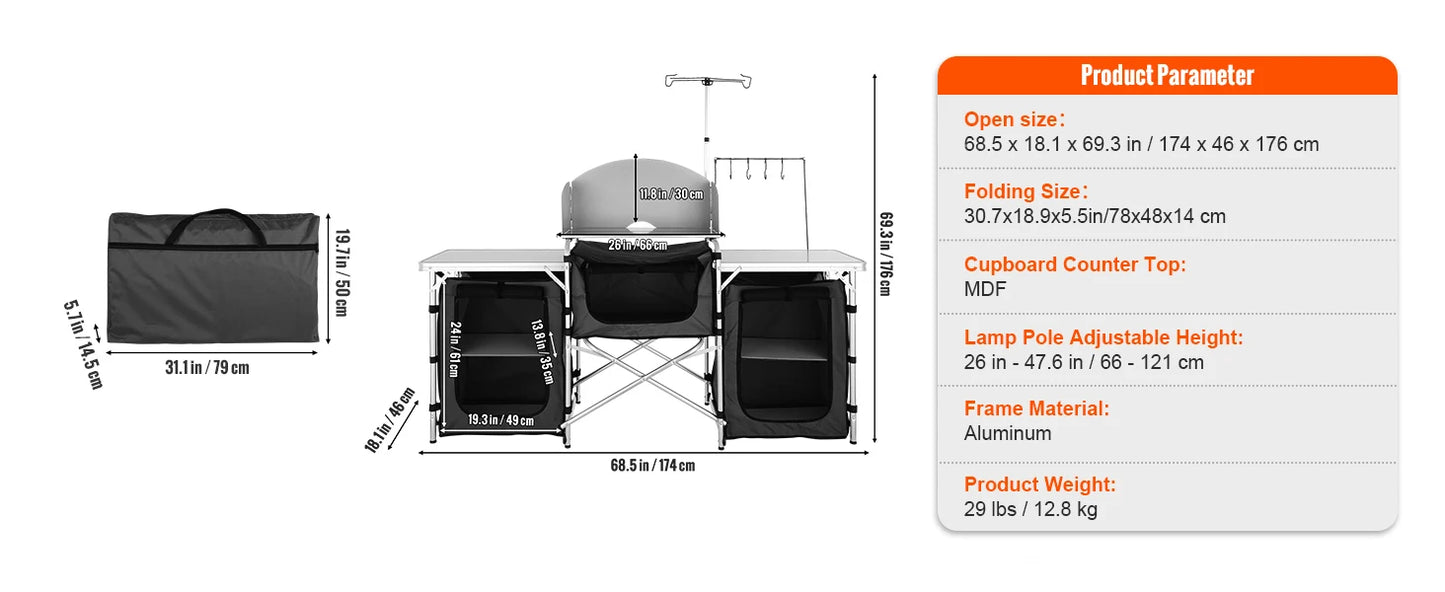 Camping Outdoor Kitchen Table Cabinet Foldable Storage Rack