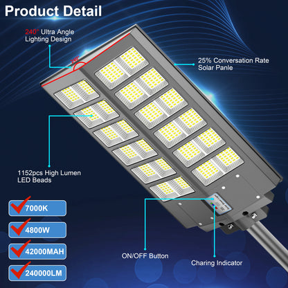 5000W solar-powered street light 240,000LM 7000K from dusk to dawn