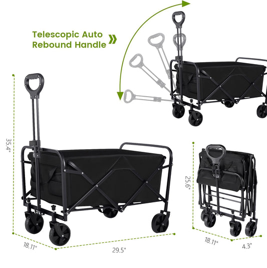 Heavy Duty, Foldable, Portable, Wagon for Groceries, Beach Cart with All-Terrain Wheels  Drink Holders