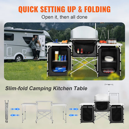Camping Outdoor Kitchen Table Cabinet Foldable Storage Rack