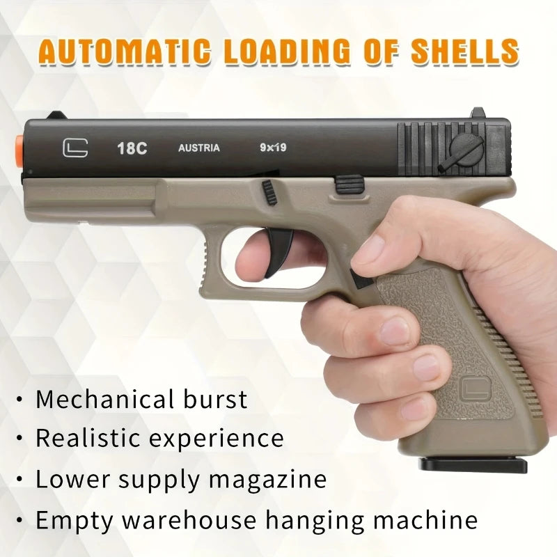 Soft Bullet Toy Gun - Semi-Automatic Handgun with Shell Ejection and Auto Rebound
