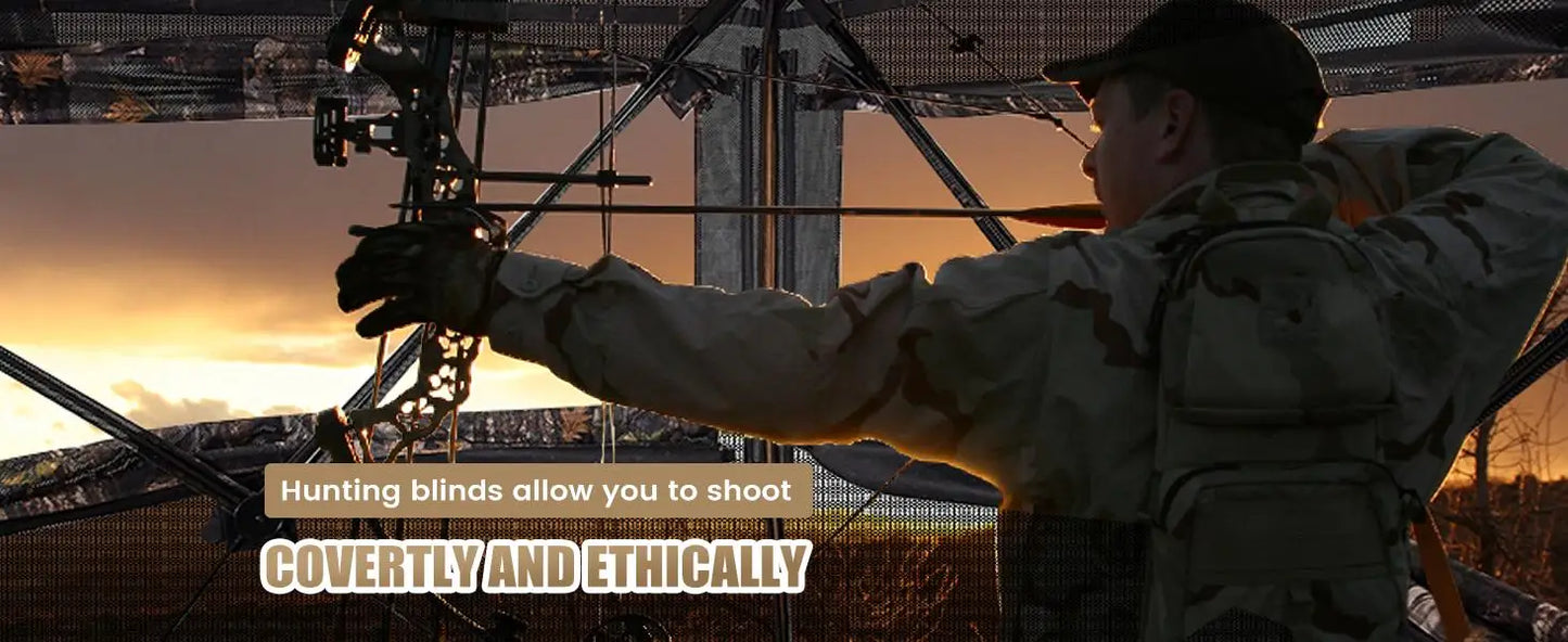 Hunting Blind 300D See Through Ground Blinds with Carrying Bag, 2/3/4 Person 270 Degree 2 Doors Pop Up Deer Blind Portable