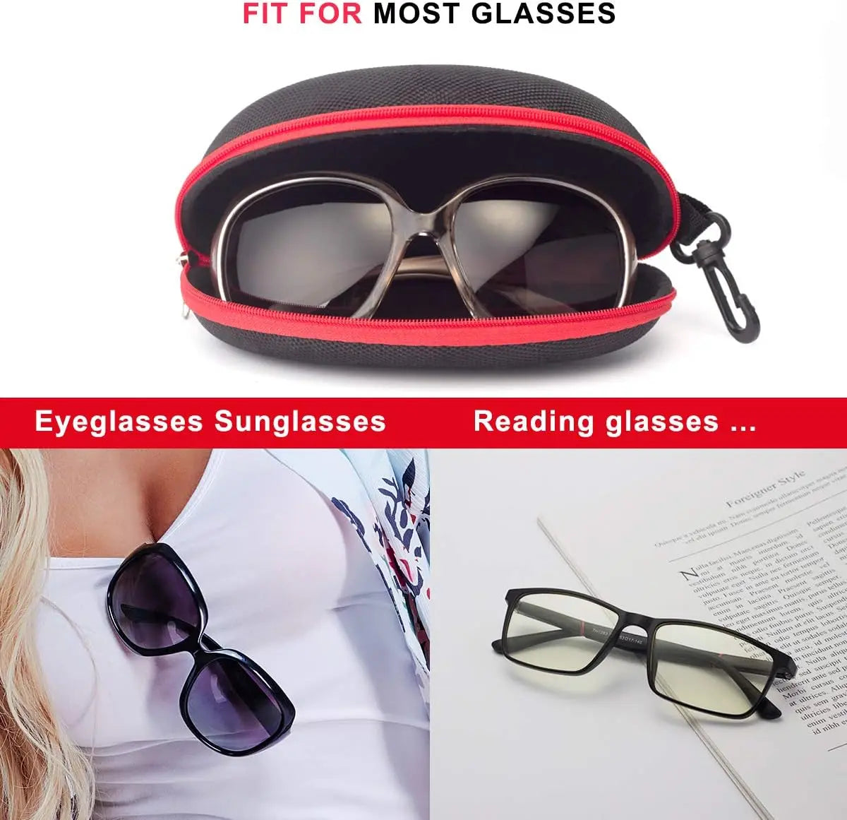 3-Piece Sunglasses Box Portable Travel Zipper Glasses Box Hook