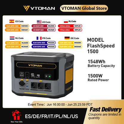VTOMAN 1500 Portable Power Station 1548Wh