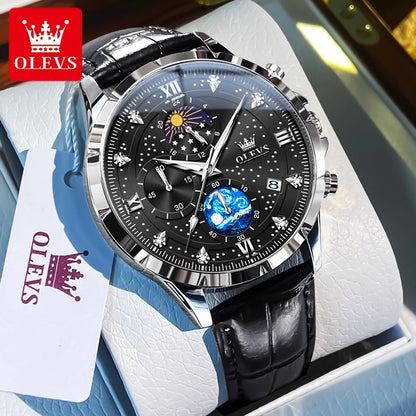 OLEVS Trend Men's Moon Phase Luminous Starry Sky Dial Quartz  Wristwatch