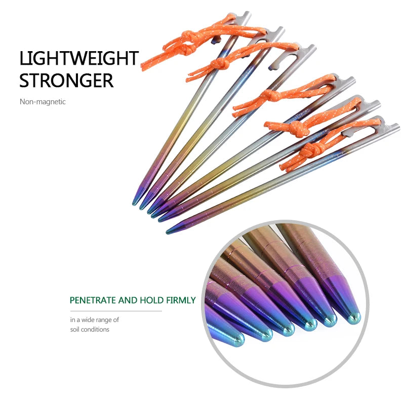 Boundless Voyage 6pcs Heavy Duty Titanium Alloy Tent Stakes Peg Camping
