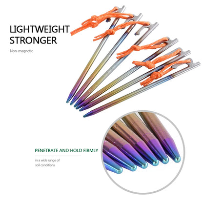 Boundless Voyage 6pcs Heavy Duty Titanium Alloy Tent Stakes Peg Camping