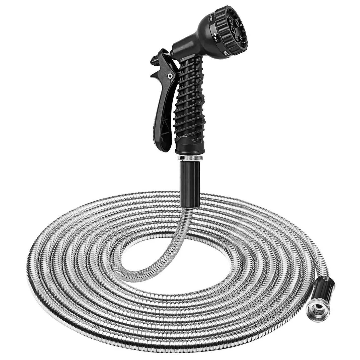 Heavy Duty Stainless Steel Garden Hose Garden Watering Kit Metal Water Hose with 2 Nozzles 12 Patterns 25FT/50FT/100FT