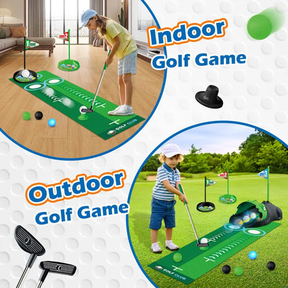 Kids Toy Golf Club Set with  LED Automatic Ball Return Putting Mat Mini Golf Game